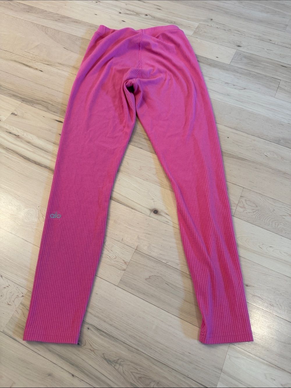 Alo-Bright Pink High Waisted Ribbed Leggings-XS-Athletic Athleisure - Picture 4 of 5